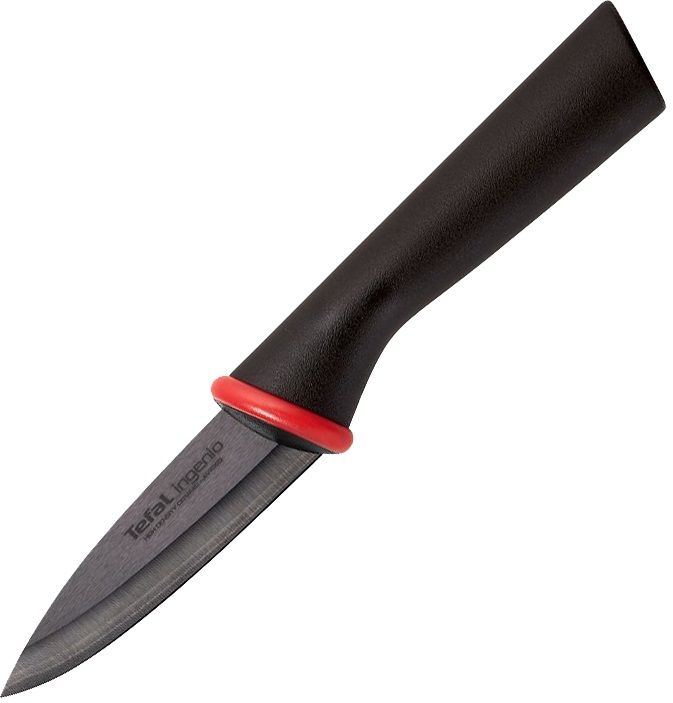 Кухонний ніж для чищення овочів Tefal Ingenio Ceramic Black, довжина леза 8 см, кераміка, чохол