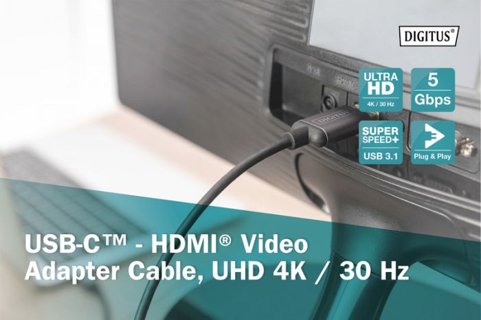 Адаптер DIGITUS USB-C - HDMA UHD 4K, M/M, 1.8 m