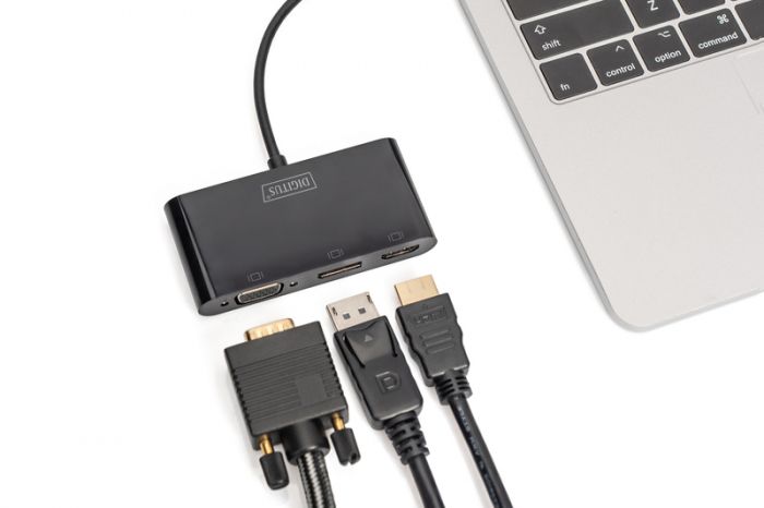Адаптер DIGITUS USB-C - HDMA+DP+VGA, M/F, 0.11 m