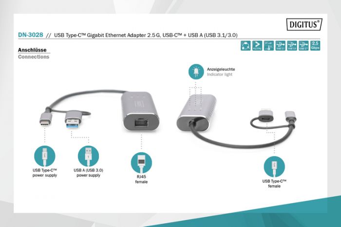 Адаптер DIGITUS USB-C/USB 3.0 - 2.5 Gbps Ethernet