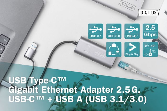 Адаптер DIGITUS USB-C/USB 3.0 - 2.5 Gbps Ethernet