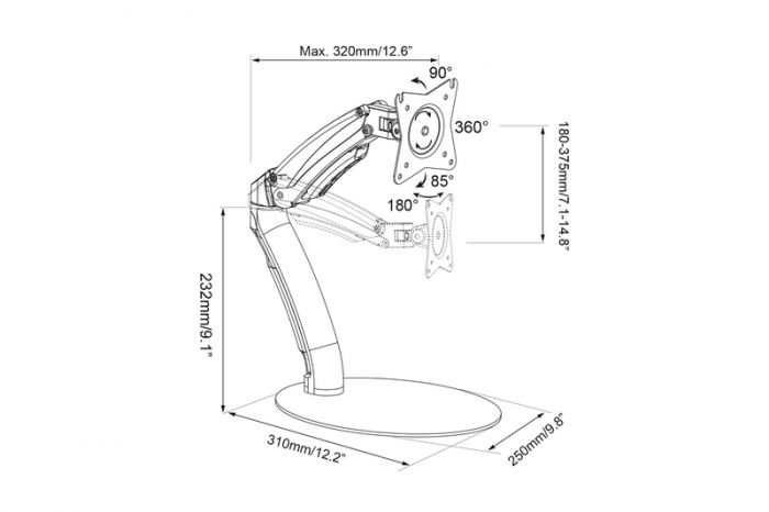 Кріплення DIGITUS Monitor Stand gas spring, 17-27", з нахилом, поворотом