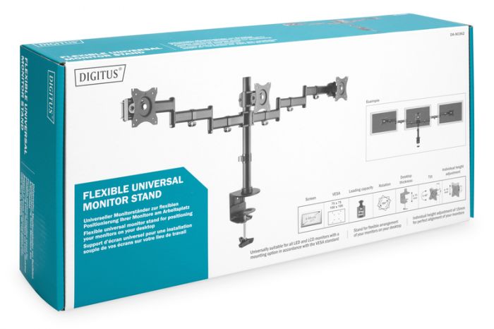 Кріплення DIGITUS Triple Monitor Clamp, 15-27", з нахилом, поворотом