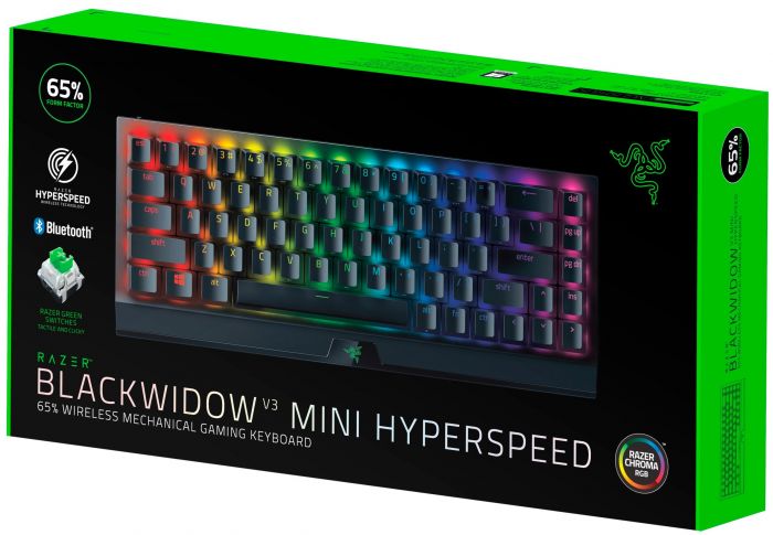 Клавіатура ігрова Razer BlackWidow V3 Mini HyperSpeed Green Switch WL/BT/USB RU RGB, Black