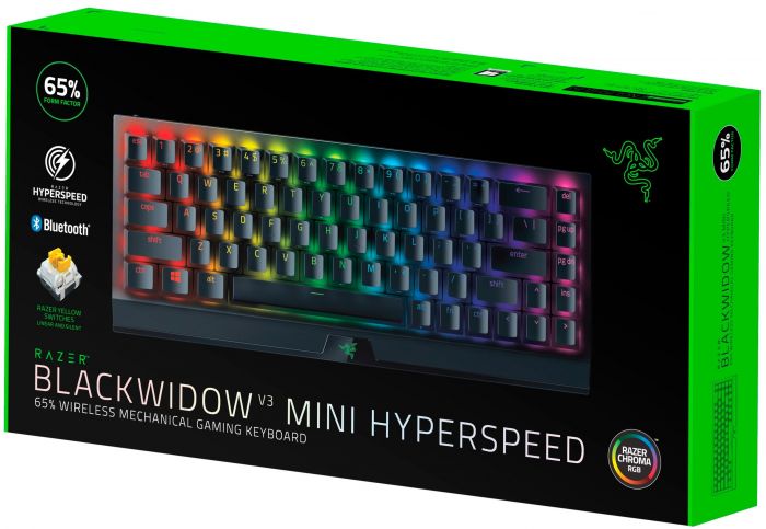 Клавіатура ігрова Razer BlackWidow V3 Mini HyperSpeed Yellow Switch WL/BT/USB RU RGB, Black