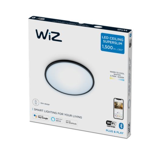 Світильник стельовий розумний WiZ SuperSlim Ceiling, 16W, 1500lm, 29,2см, 2700-6500K, Wi-Fi, чорний