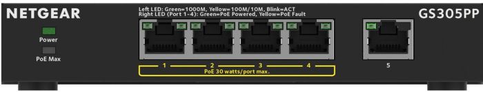 Комутатор NETGEAR GS305PP 4xGE PoE+ (83Вт), 1x GE, некерований