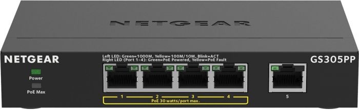 Комутатор NETGEAR GS305PP 4xGE PoE+ (83Вт), 1x GE, некерований