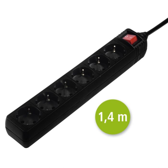 Мережевий подовжувач Hama 6XSchuko з вимикачем 3G*1.5мм 1.4м Black