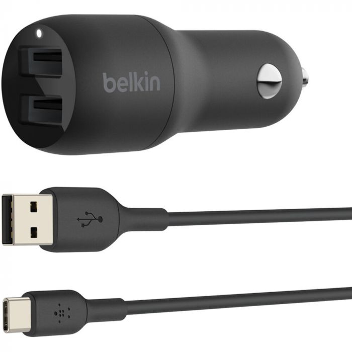 Автомобільний ЗП Belkin Car Charger (24W) Dual USB-A, USB-A - USB-C, 1m, black