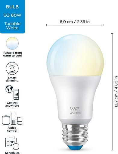 Лампа розумна WiZ, E27, 8W, 60W, 806Lm, A60, 2700-6500K, Wi-Fi