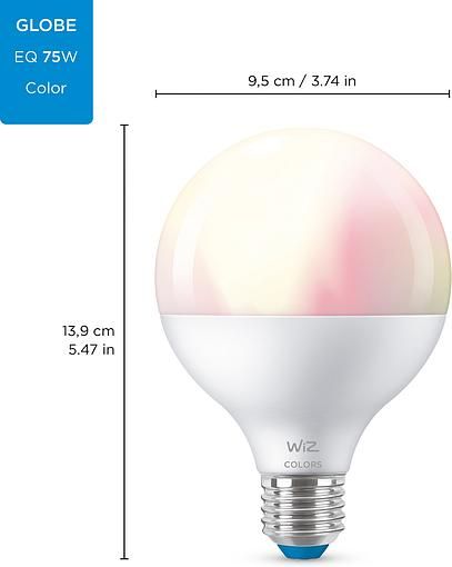 Лампа розумна WiZ, E27, 11W, 75W, 1055Lm, G95, 2200-6500, RGB, Wi-Fi