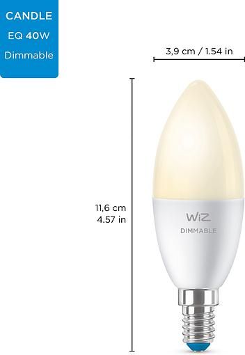 Лампа розумна WiZ, E14, 4.9W, 40W 470Lm, C37, 2700K, Wi-Fi