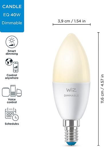 Лампа розумна WiZ, E14, 4.9W, 40W 470Lm, C37, 2700K, Wi-Fi