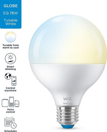 Лампа розумна WiZ, E27, 11W, 75W, 1055Lm, G95, 2700-6500K, Wi-Fi