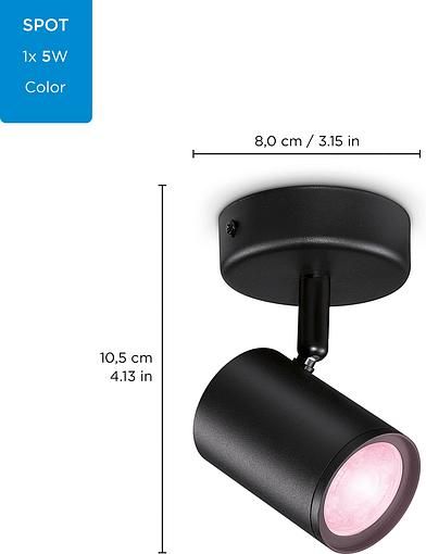 Світильник точковий накладний розумний WiZ IMAGEO Spots, 1х5W, 2200-6500K, RGB, Wi-Fi, чорний