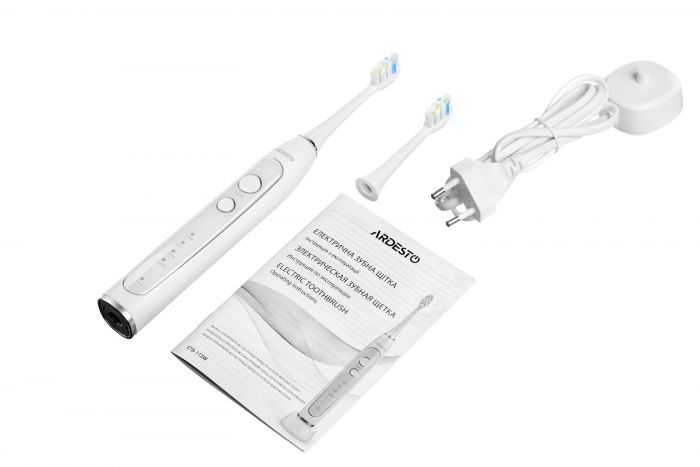 Електрична зубна щітка Ardesto ETB-113W біла/2 насадки/індукційна зарядна база зі станд. вилкою живлення/IPX7
