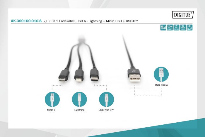 Кабель DIGITUS 3-in-1 Charger Cable