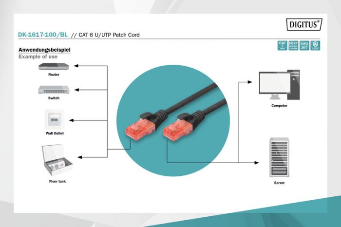 Патч-корд DIGITUS CAT 6 UTP, 10м, AWG 26/7, Cu, LSZH, чорний