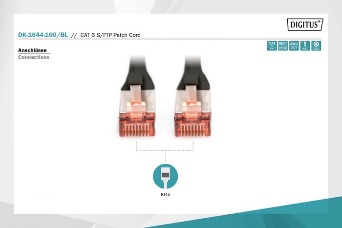 Патч-корд DIGITUS CAT 6 S-FTP, 10м, AWG 27/7, LSZH, чорний