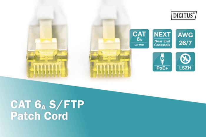 Патч-корд DIGITUS CAT 6а, SF-UTP, 20м, AWG 26/7, сірого кольору