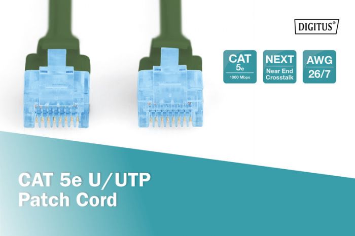 Патч-корд DIGITUS CAT 5e UTP, 10м, AWG 26/7, CCA, PVC, зелений