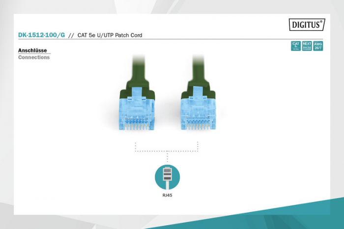 Патч-корд DIGITUS CAT 5e UTP, 10м, AWG 26/7, CCA, PVC, зелений