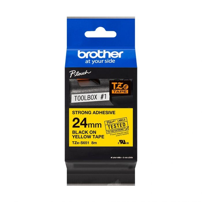 Стрічка Brother 24mm суперклейка, чорний на жовтому