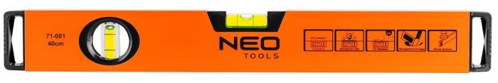 Рівень Neo Tools алюмінієвий, 40 см, 2 капсули, фрезерований