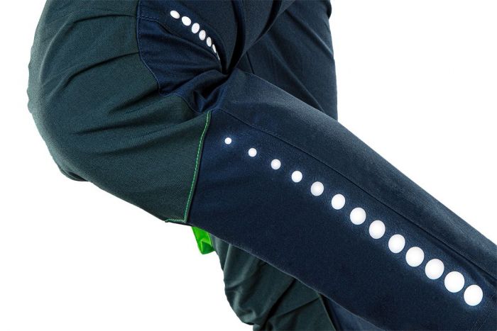 Штани робочі NEO Premium, розмір M (50), 270 г/м2, еластан з посиленою тканиною Cordura, світлоповертаючі елементи, профільовані коліна з відсіком для наколінників, еластична конструкція пояса, міцні кишені, сині