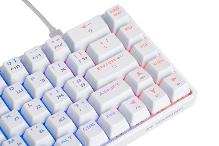 Клавіатура 2E GAMING KG370 RGB 68key Gateron Brown Switch USB White UKR