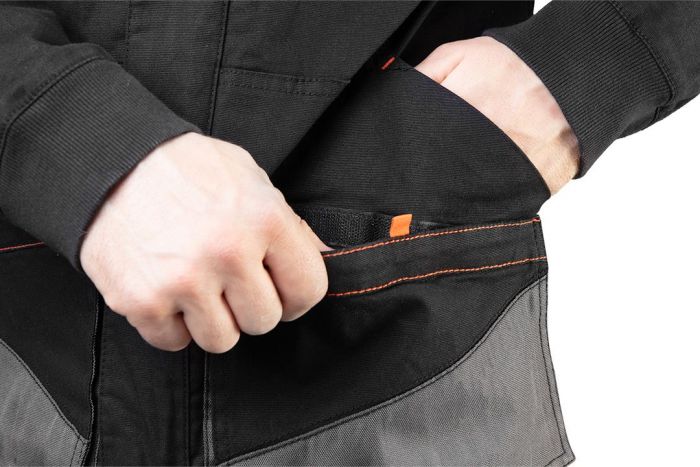 Куртка робоча NEO HD Slim, розмір L (52), 285 г/м2, еластан з посиленою тканиною Oxford, світлоповертаючі елементи, високий комір, еластичні манжети, багатофункціональні кишені, чорно-сіра