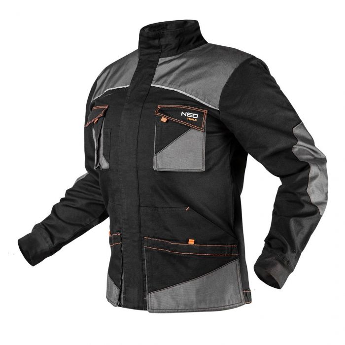 Куртка робоча NEO HD Slim, розмір XL (54), 285 г/м2, еластан з посиленою тканиною Oxford, світлоповертаючі елементи, високий комір, еластичні манжети, багатофункціональні кишені, чорно-сіра