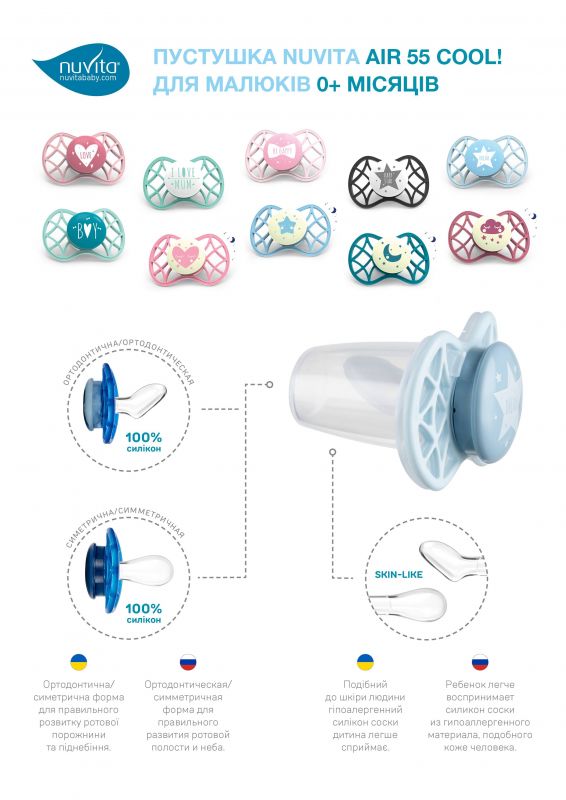 Пустушка симетрична Nuvita NV7065 Air55 Cool 0m+ "зірка" блакитна