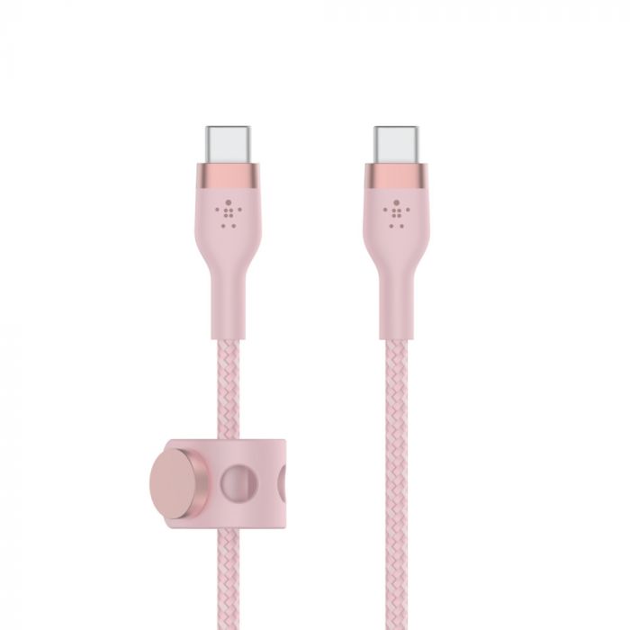 Кабель Belkin USB-С - USB-C плетений, силіконовий, з ремінцем на магніті, 1м, рожевий