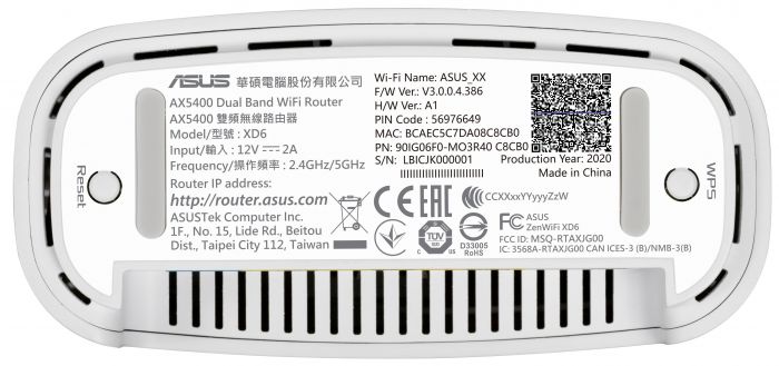Маршрутизатор ASUS ZenWiFi XD6 2PK white AX5400 1xGE LAN 3x1GE WAN WPA3 OFDMA MESH