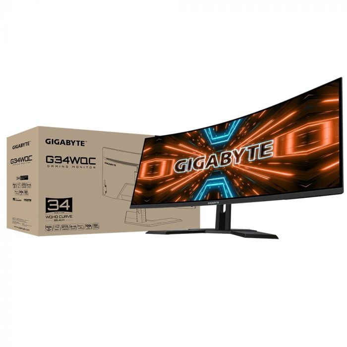 Монітор LCD GIGABYTE 34" G34WQC-A, 2xHDMI, 2xDP, MM, VA, 3440x1440, 144Hz, 1mc, 120%sRGB, CURVED, FreeSync, HDR400