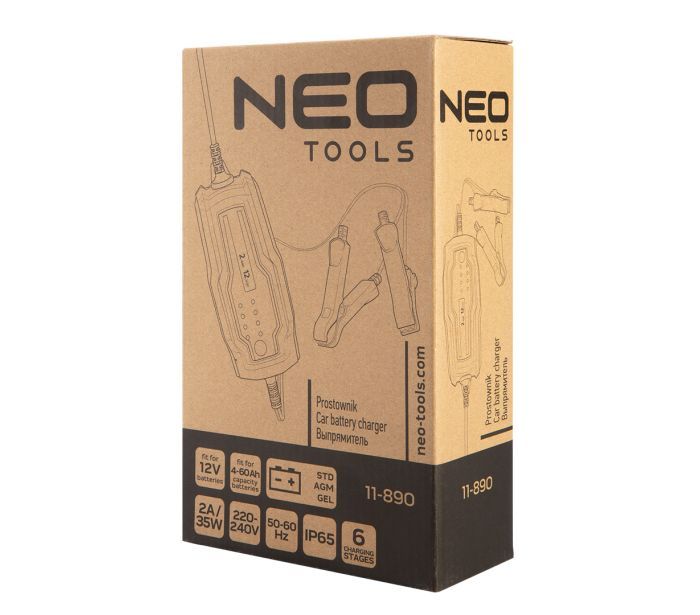 Зарядний пристрій автоматичний Neo Tools, 2А/35Вт, 4-60Ач, для кислотних/AGM/GEL акумуляторів