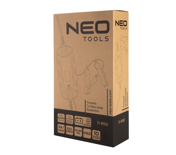 Зарядний пристрій автоматичний Neo Tools, 6А/100Вт, 3-150Ач, для кислотних/AGM/GEL акумуляторів