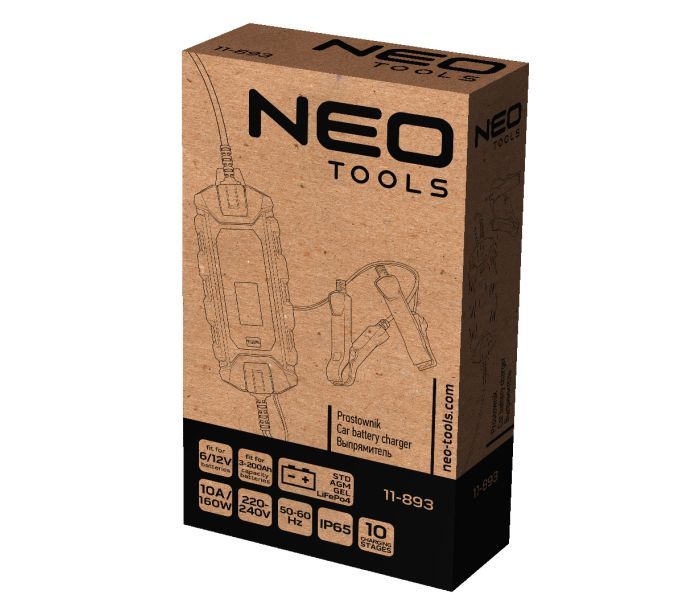 Зарядний пристрій Neo Tools, 10А/160Вт, 3-200Ач, для автомобільних акум. AGM/GEL