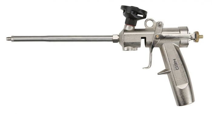 Пістолет NEO для монтажної піни з латунною головкою, алюміній покритий нікелем, сатинова обробка