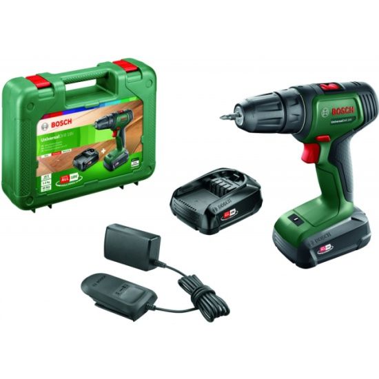 Шуруповерт-дриль Bosch UniversalDrill 18V, 2x1.5Ач, 40Нм, 440/1450 об/хв, ЗП, 1.2кг, кейс