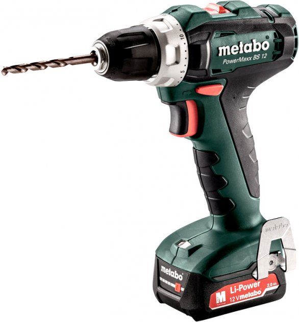 Шуруповерт-дриль Metabo PowerMaxx BS 12, 2х2.0Аг (Slide-in), ЗП SC-30, кейс МС05