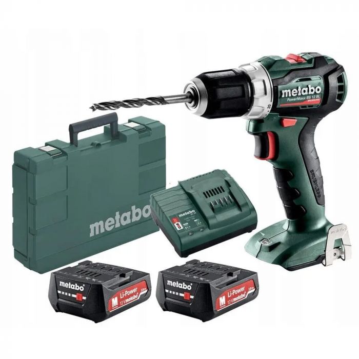 Шуруповерт-дриль Metabo PowerMaxx BS 12 BL, 2x2.0Аг, ЗП SC 30, кейс MC 05, 12В