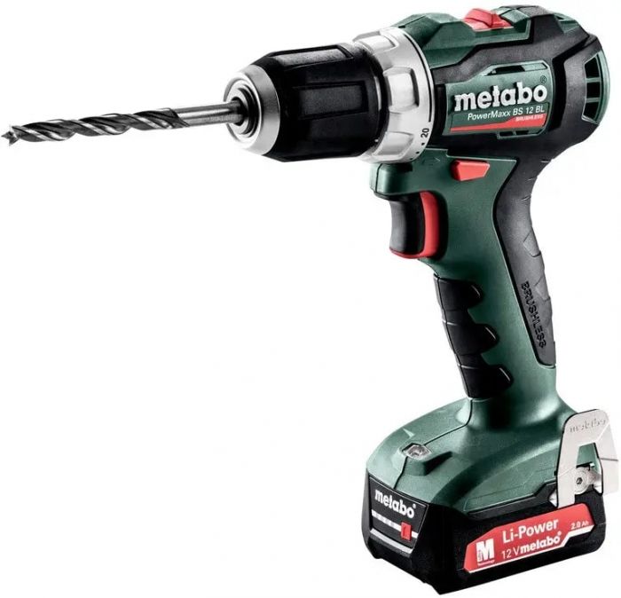 Шуруповерт-дриль Metabo PowerMaxx BS 12 BL, 2x2.0Аг, ЗП SC 30, кейс MC 05, 12В