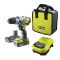 Ryobi Шуруповерт-дриль ONE+ R18PDBL-220S, 18В, ударна, безщіткова, 60Нм, 2х2.0Ач + сумка