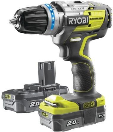 Ryobi Шуруповерт-дриль ONE+ R18PDBL-220S, 18В, ударна, безщіткова, 60Нм, 2х2.0Ач + сумка