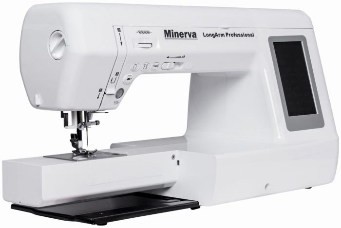 Швейна машина MINERVA LongArm Professional комп'ют.,90Вт, 500 швейних операцій, петля автомат, біла/сіра