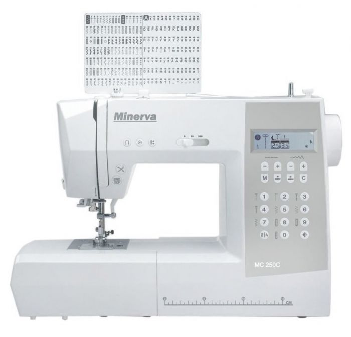 Швейна машина MINERVA MC250С комп'ют., 70 Вт, 197 швейних операцій, петля автомат,  білий/сірий