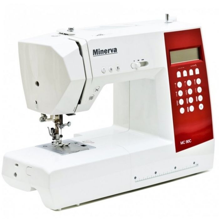 Швейна машина MINERVA MC90С компьют., 70 Вт, 90 швейних операцій, петля автомат, білий/черв.
